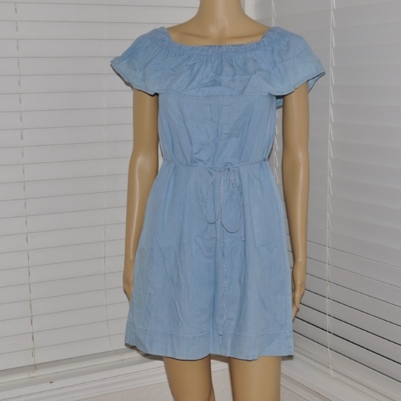 243 NWT ANN TAYLOR LOFT Chambray Off-Shoulder Dress - Picture 4 of 7